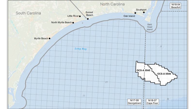 The Department of the Interior announced this morning that two lease areas, south of Bald Head...
