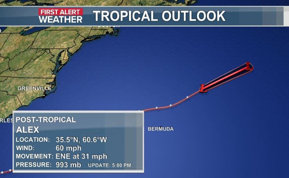 Post Tropical Alex moves away from Bermuda