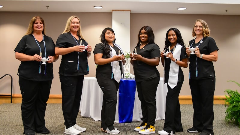 The six graduates of Beaufort County Community College's practical nursing program celebrated...