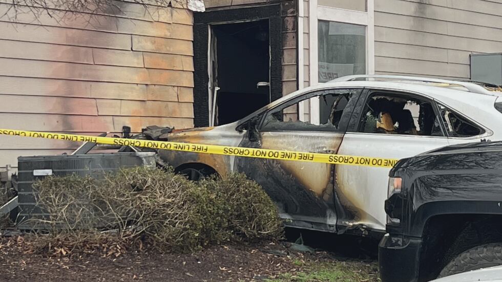 A car crashed into an HVAC unit at The Landing Sunday morning