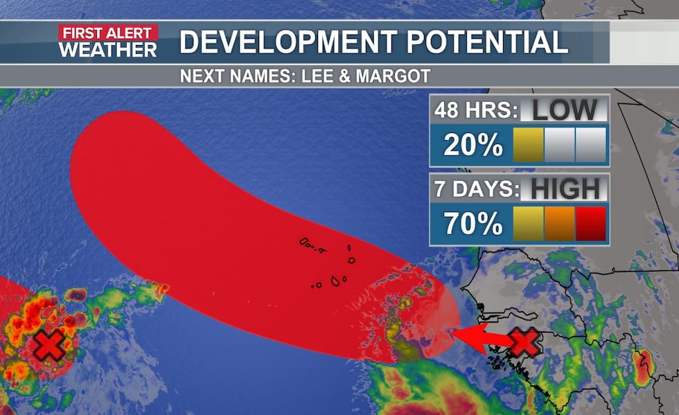 Tropical development chances for a disturbance being monitored by the National Hurricane Center.