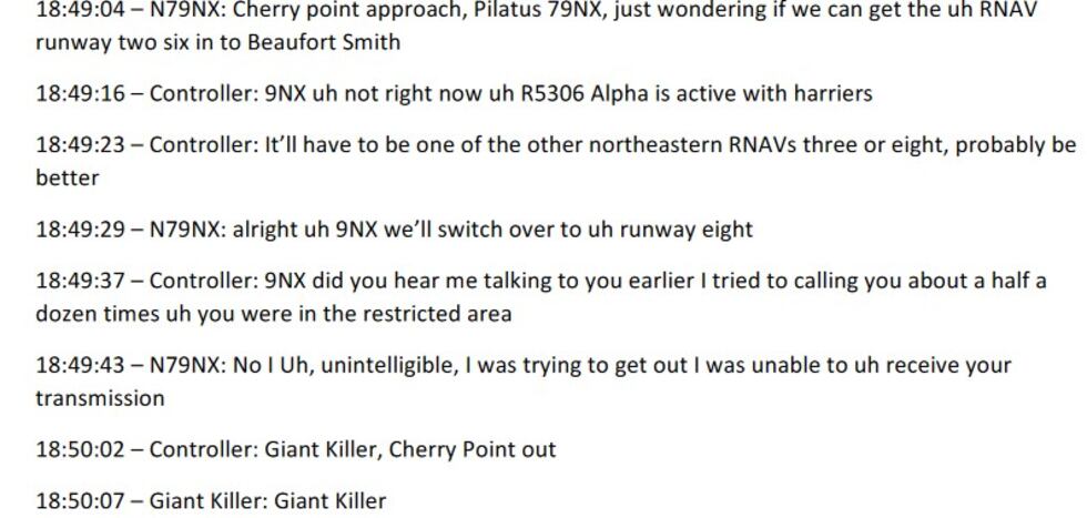 Transcript with air traffic control