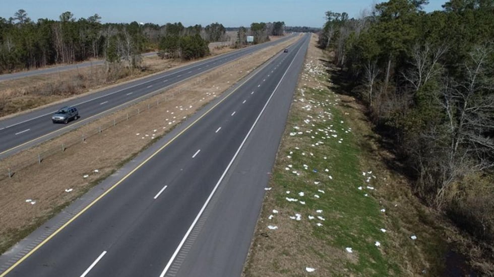 The spill happened Friday morning and remains there on Tuesday.