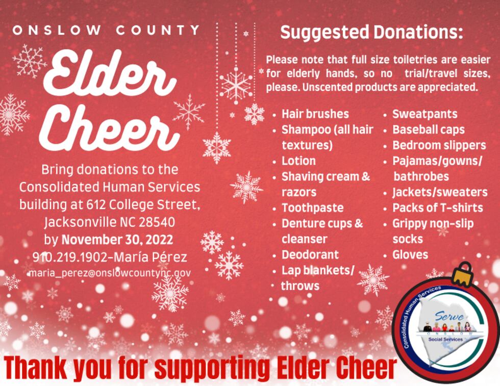 Elder Cheer Seeking Donations for Onslow County Elderly
