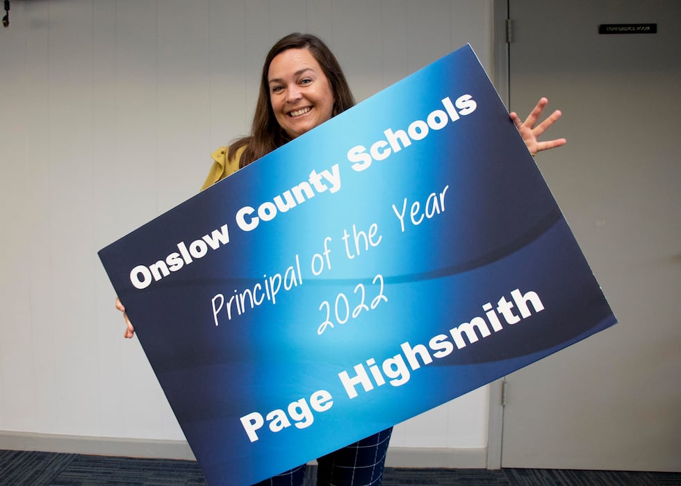 Page Highsmith, Swansboro Elementary School, named OCS Principal of the Year.