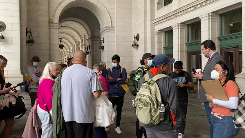 Some of the migrants Texas Gov. Abbott sent from Texas arrive in Washington, D.C. (CNN)